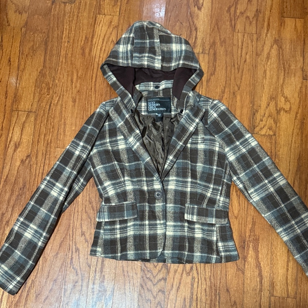 Urban behavior Brown‎ Plaid Hooded Blazer